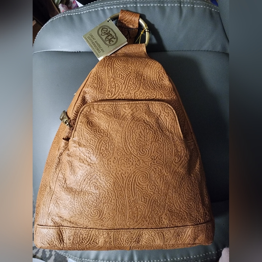 Leather Embossed Tan Backpack GUC